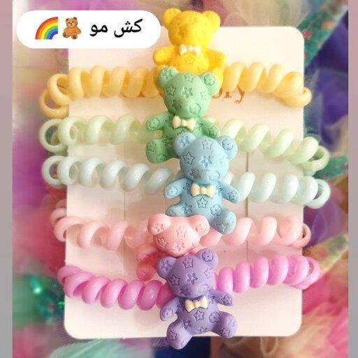 کش مو سیم تلفنی پیکسل خرس رنگی